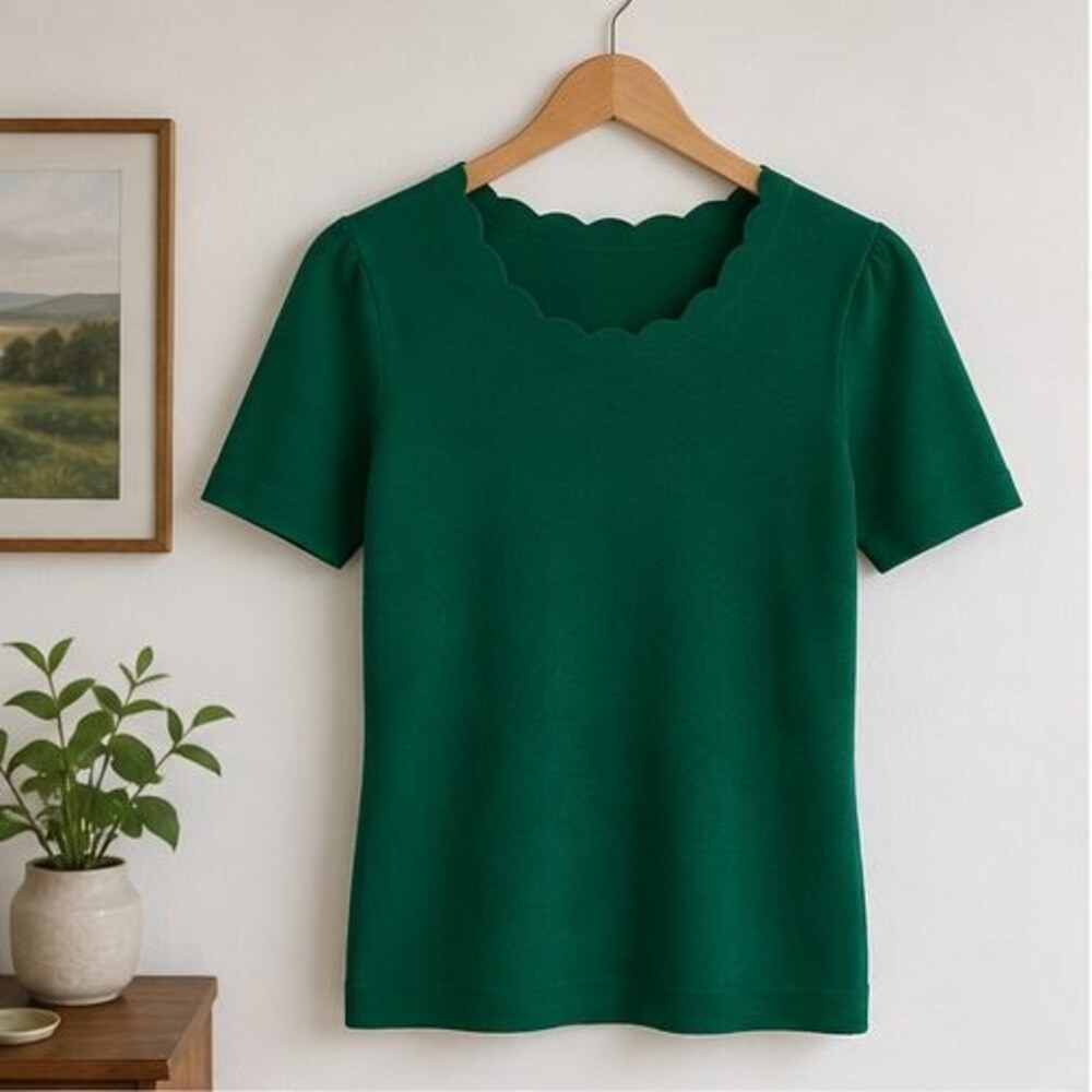 Emerald Scallop Neck Knit Top
